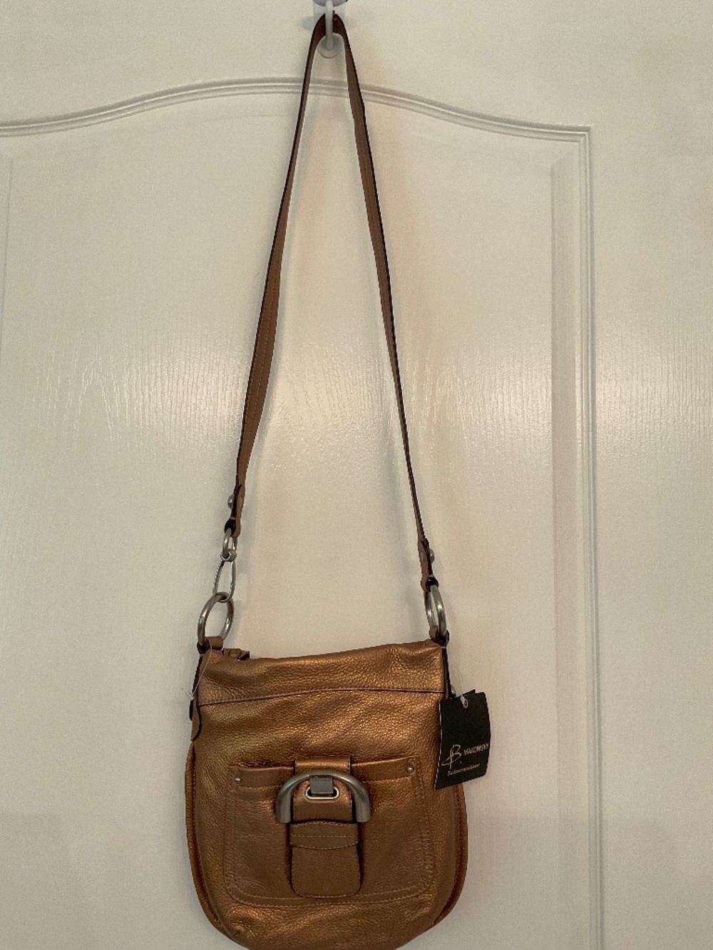 B Makowsky Gold Crossbody Leather Purse with Bag Cover *NWT*
